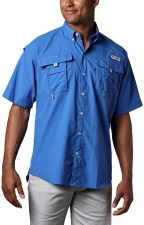 Columbia Men's PFG Bahama II Short Sleeve Fishing Shirt Vivid Blue 2X - UPF 30
