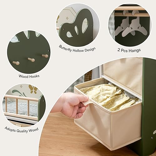 ROBUD Sturdy Baby Doll Bed with Storage and Bedding, Green - Ideal Gift for Girls, Fits 18 Inch Dolls