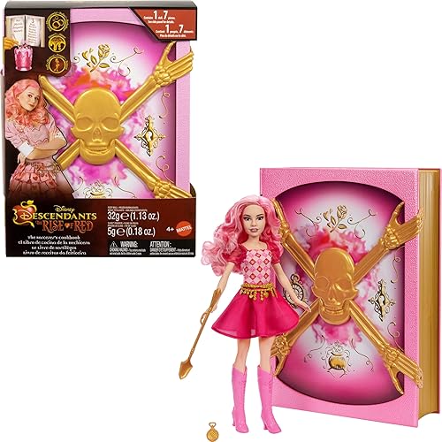 Disney Descendants: Rise of Red Doll & Playset with Sorcerer’s Cookbook - Bridget, Queen of Hearts, Fizz & Slime