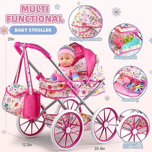 Baby Doll Stroller Set with Accessories & Clothes - Ideal Gift for Girls 3-7