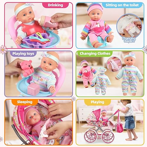 Baby Doll Stroller Set with Accessories & Clothes - Ideal Gift for Girls 3-7