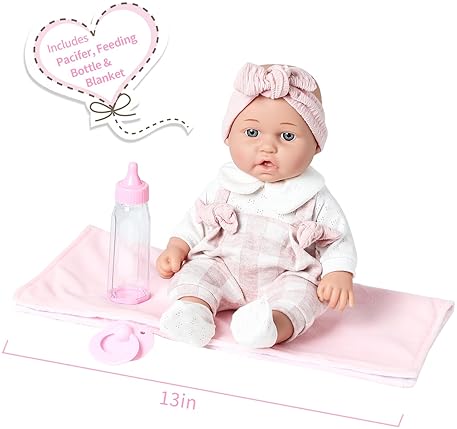 Baby Doll Gift Set with Pink Clothing, Pacifier, Blanket, and Feeding Bottle - Ideal for Ages 3+