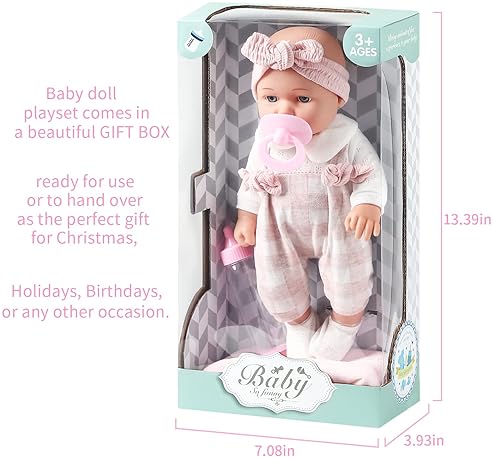 Baby Doll Gift Set with Pink Clothing, Pacifier, Blanket, and Feeding Bottle - Ideal for Ages 3+
