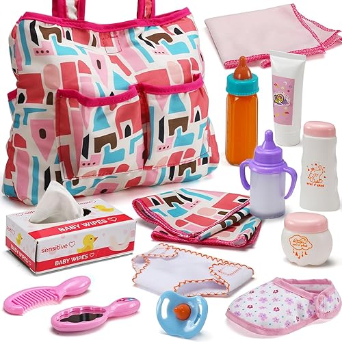 Baby Doll Accessories Set with Diaper Bag, Magic Bottle, Changing Mat - Pretend Play Gift for Girls