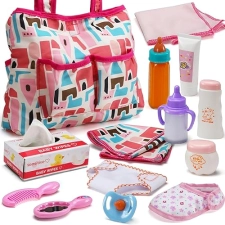 Baby Doll Accessories Set with Diaper Bag, Magic Bottle, Changing Mat - Pretend Play Gift for Girls