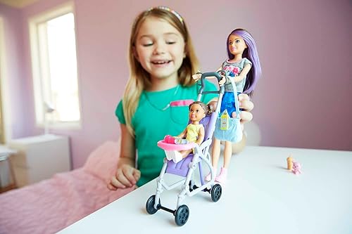 Barbie Skipper Babysitters Inc 2 Dolls & Accessories Set with Brunette Skipper Doll & Stroller
