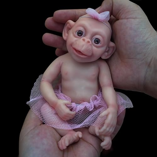 Myrebaby Micro Preemie Silicone Monkey Baby Doll - Lifelike Mini Reborn, Anti-Stress Toy