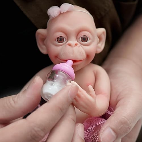 Myrebaby Micro Preemie Silicone Monkey Baby Doll - Lifelike Mini Reborn, Anti-Stress Toy