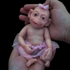 Myrebaby Micro Preemie Silicone Monkey Baby Doll - Lifelike Mini Reborn, Anti-Stress Toy