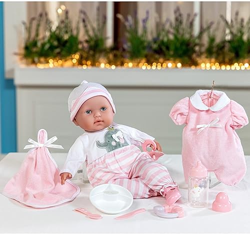 JC Toys "15-Inch Soft Body Baby Doll with Open/Close Eyes & Accessories Berenguer Boutique | Pink | Ages 2+"
