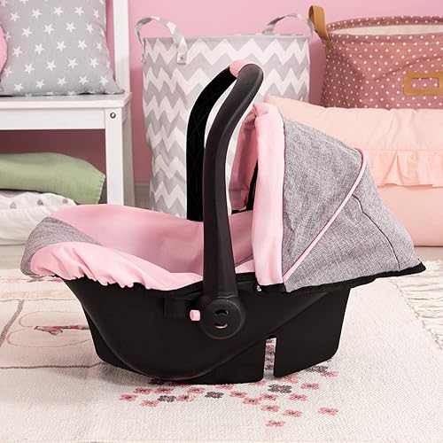 BAYER DESIGN DOLL CAR SEAT FOR NEO VARIO PRAM, PINK/GREY WITH BUTTERFLY PRINT - FITS 18" DOLLS