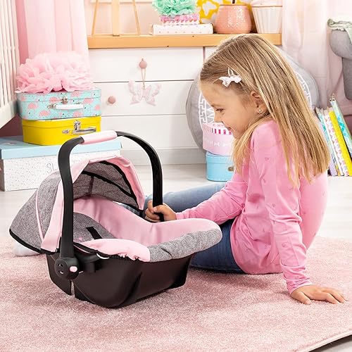 BAYER DESIGN DOLL CAR SEAT FOR NEO VARIO PRAM, PINK/GREY WITH BUTTERFLY PRINT - FITS 18" DOLLS