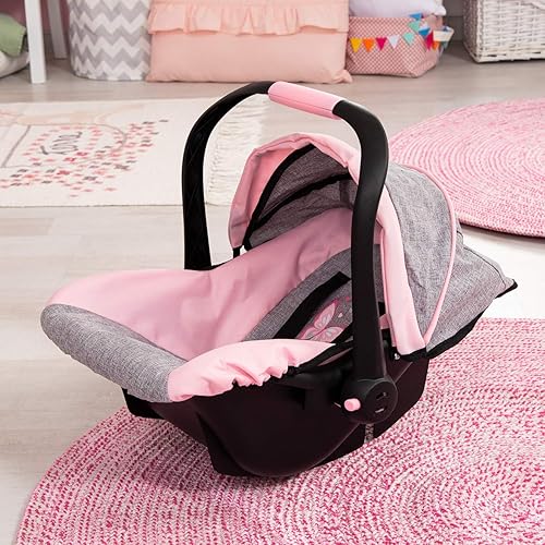 BAYER DESIGN DOLL CAR SEAT FOR NEO VARIO PRAM, PINK/GREY WITH BUTTERFLY PRINT - FITS 18" DOLLS