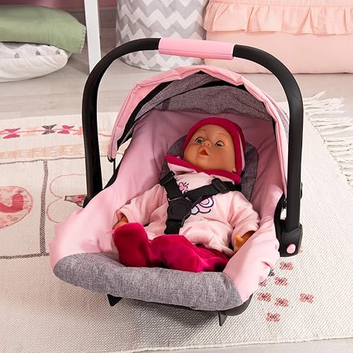 BAYER DESIGN DOLL CAR SEAT FOR NEO VARIO PRAM, PINK/GREY WITH BUTTERFLY PRINT - FITS 18" DOLLS