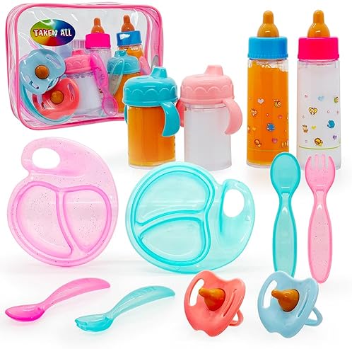 Magic Bottle Set with Accessories for Baby Dolls - Feeding Pretend Playset for Kids Girls 3+ (12pcs)