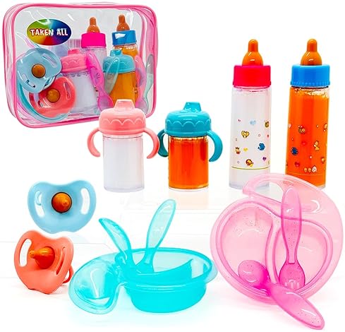 Magic Bottle Set with Accessories for Baby Dolls - Feeding Pretend Playset for Kids Girls 3+ (12pcs)