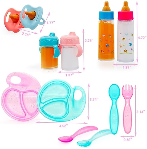 Magic Bottle Set with Accessories for Baby Dolls - Feeding Pretend Playset for Kids Girls 3+ (12pcs)