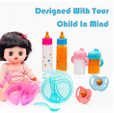 Magic Bottle Set with Accessories for Baby Dolls - Feeding Pretend Playset for Kids Girls 3+ (12pcs)