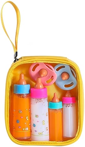 Baby Doll Feeding Bottle Toys Set with Magic Disappearing Milk & Juice - Pretend Play Gift for Kids - Yellow