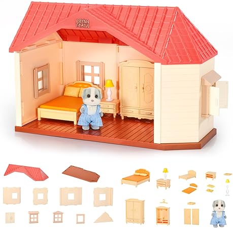 DOLLHOUSE PLAYSET WITH BRYAN FAMILY FIGURES, FURNITURE & ACCESSORIES - IDEAL PRETEND PLAY GIFT FOR KIDS AGES 3+