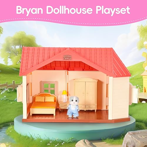 DOLLHOUSE PLAYSET WITH BRYAN FAMILY FIGURES, FURNITURE & ACCESSORIES - IDEAL PRETEND PLAY GIFT FOR KIDS AGES 3+
