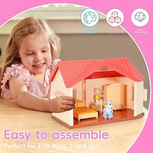 DOLLHOUSE PLAYSET WITH BRYAN FAMILY FIGURES, FURNITURE & ACCESSORIES - IDEAL PRETEND PLAY GIFT FOR KIDS AGES 3+