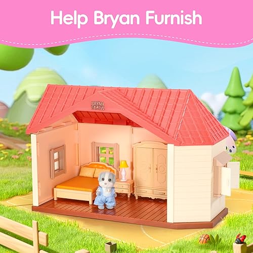 DOLLHOUSE PLAYSET WITH BRYAN FAMILY FIGURES, FURNITURE & ACCESSORIES - IDEAL PRETEND PLAY GIFT FOR KIDS AGES 3+