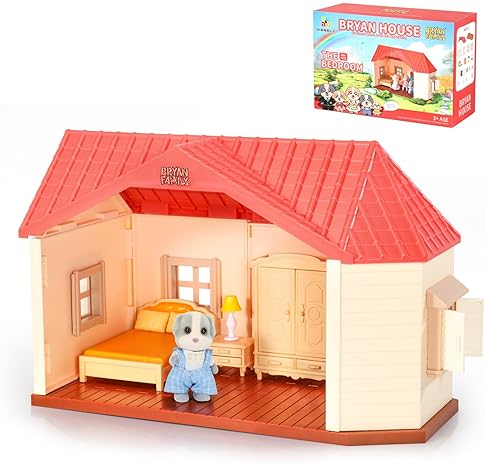 DOLLHOUSE PLAYSET WITH BRYAN FAMILY FIGURES, FURNITURE & ACCESSORIES - IDEAL PRETEND PLAY GIFT FOR KIDS AGES 3+