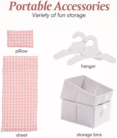 ROBUD Wooden Baby Doll Crib with Storage and Bedding - Pink, Fits Dolls Under 22 Inches