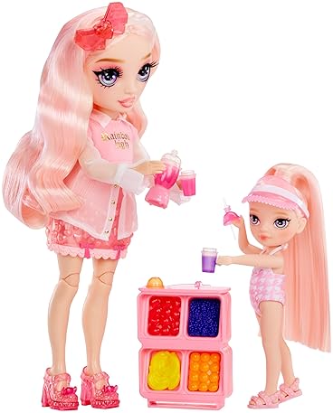Rainbow High Littles Pool Day Playset + Small Doll, Pink, 5.5", Pool with Rainbow Slide, Accessories, Smoothie Stand, Kids Gift, Ages 4+