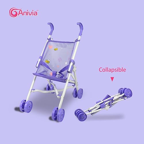 ANIVIA Baby Doll Stroller Set with 5 Accessories - Role Play Nursery Set, Includes Doll Stroller, Crib, Play Mat, Feeding Toy, Diaper Bag (11" Doll)