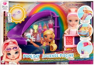 Rainbow High Littles Pool Day Playset with Small Doll - Pink 5.5” - Includes Pool, Slide, Accessories, Smoothie Stand - Kids Gift Ages 4+