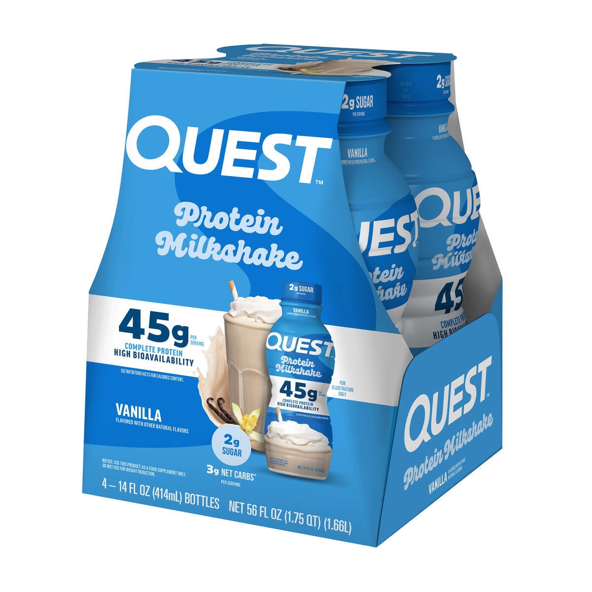 Quest Nutrition Vanilla Milkshake Ready to Drink, 45g High Protein - 4 Pack