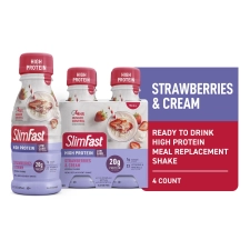 SlimFast High Protein Shake, Strawberries & Cream, 11oz Bottle, 4-Pack