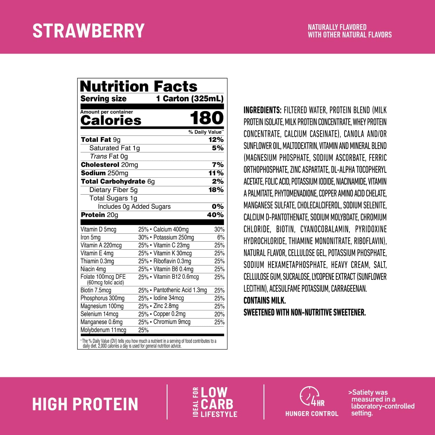 SlimFast High Protein Shake, Strawberries & Cream, 11oz Bottle, 4-Pack