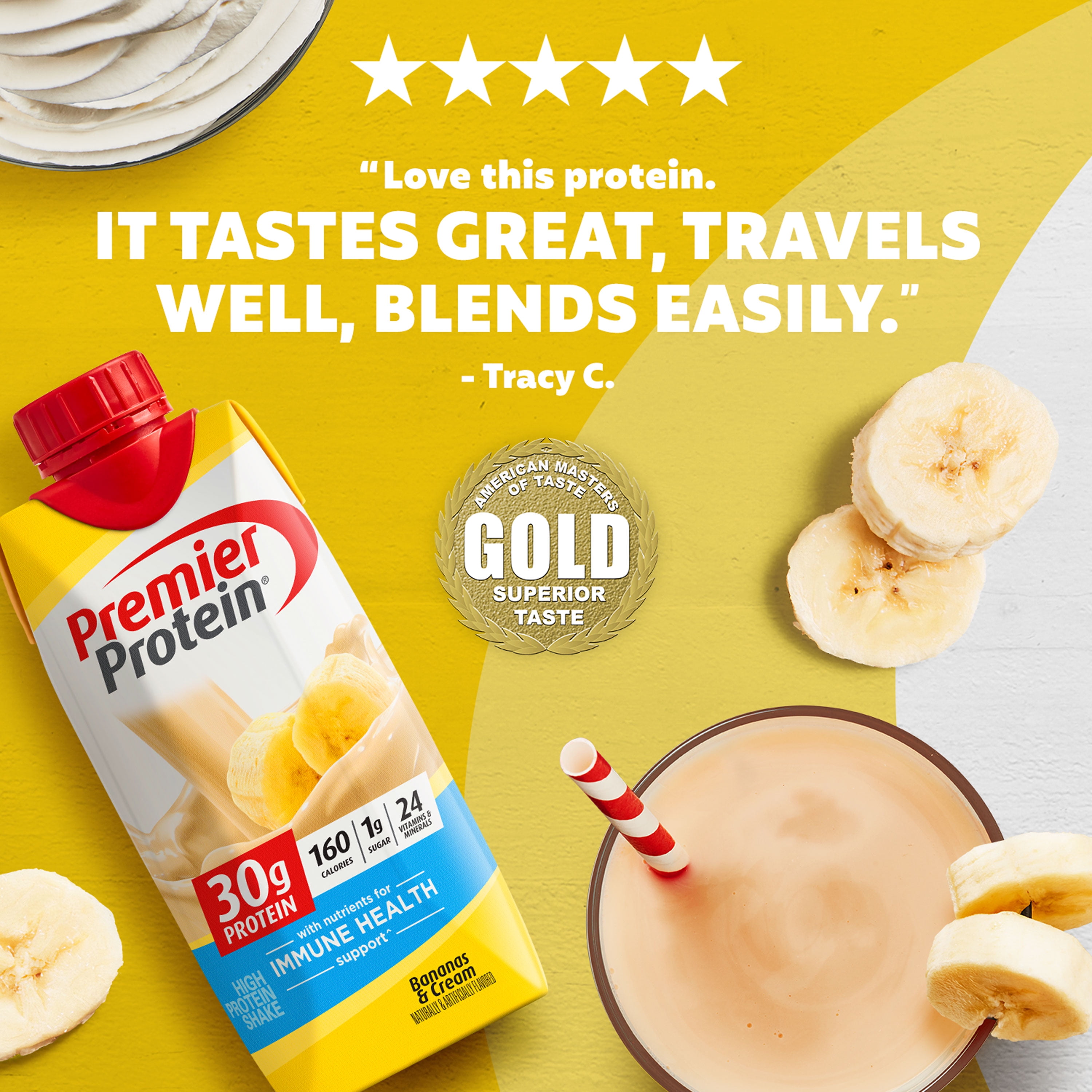 Premier Protein Shake, 30g Protein, 11 fl oz, 12 Pack Bananas & Cream