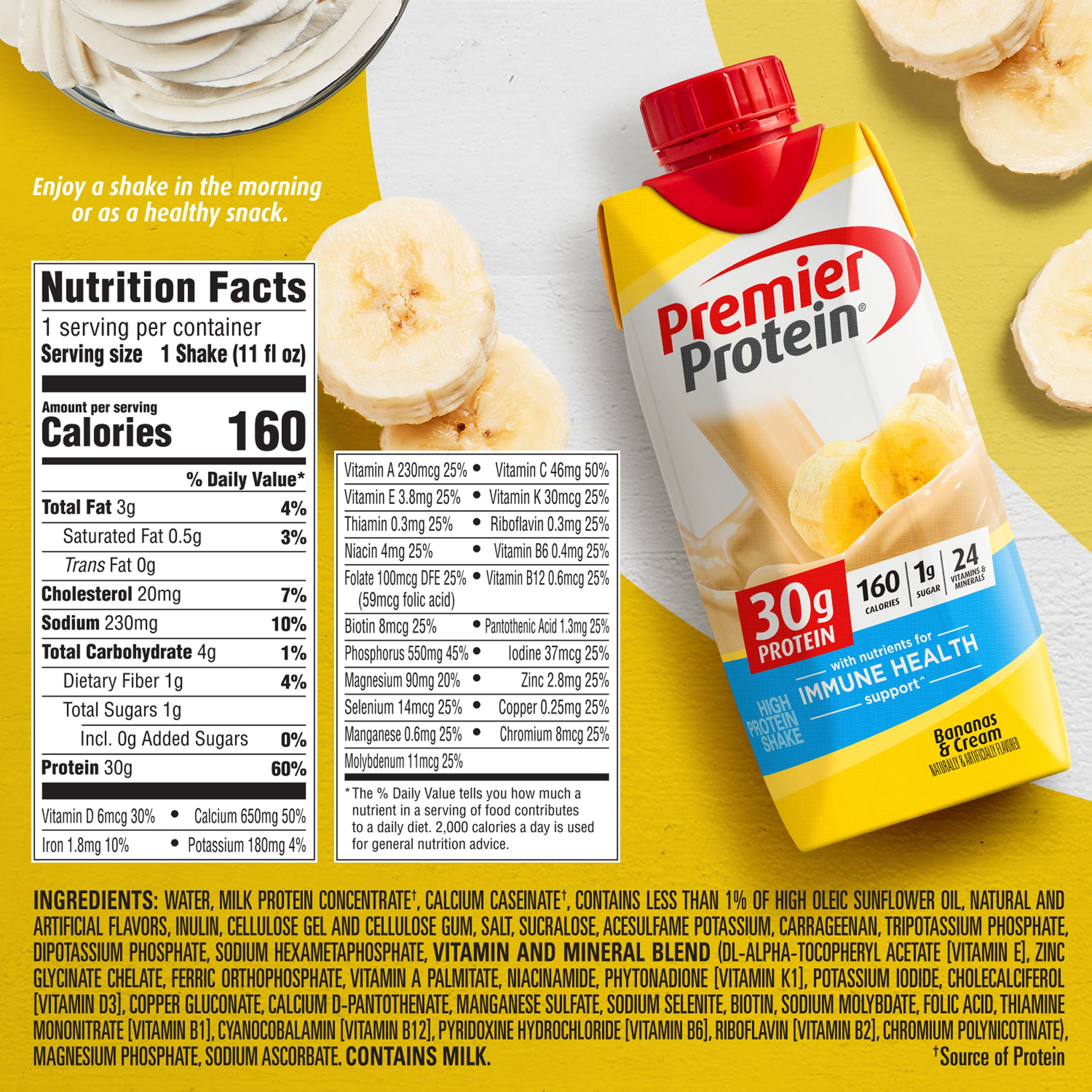 Premier Protein Shake, 30g Protein, 11 fl oz, 12 Pack Bananas & Cream