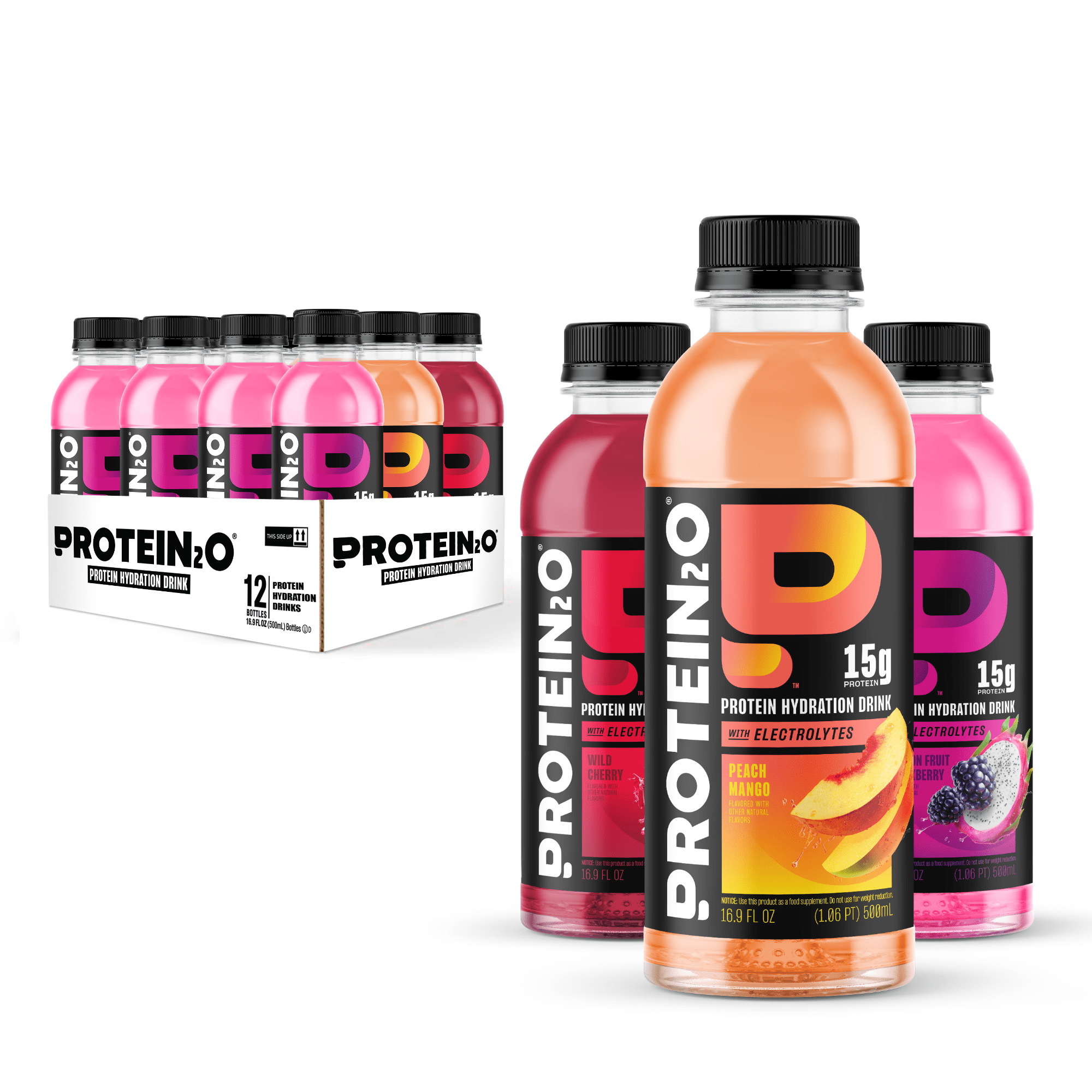PROTEIN2O WHEY PROTEIN ISOLATE HYDRATION DRINK VARIETY PACK, 15G PROTEIN, ELECTROLYTES, VITAMINS, LOW SUGAR - 16.9OZ X12