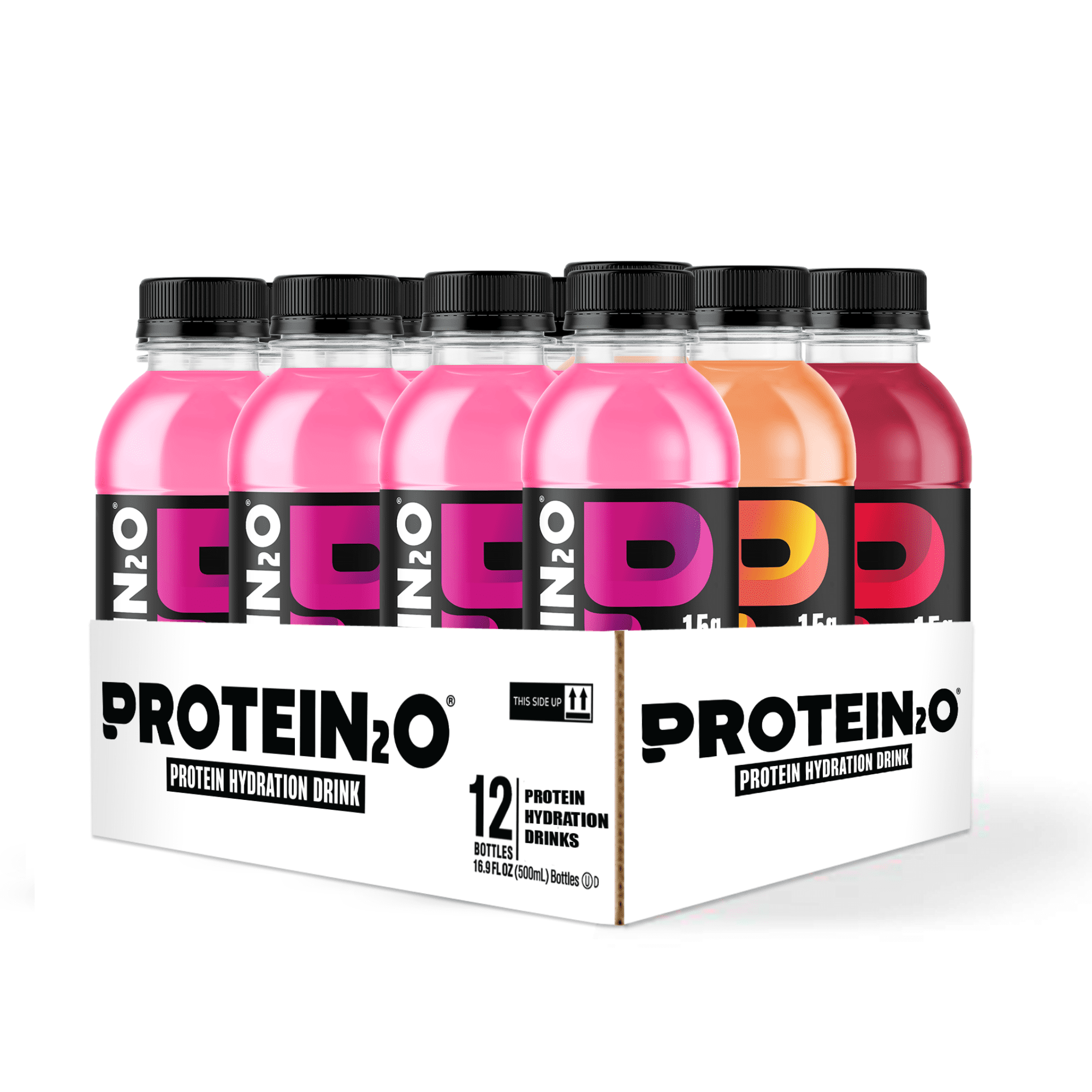 PROTEIN2O WHEY PROTEIN ISOLATE HYDRATION DRINK VARIETY PACK, 15G PROTEIN, ELECTROLYTES, VITAMINS, LOW SUGAR - 16.9OZ X12