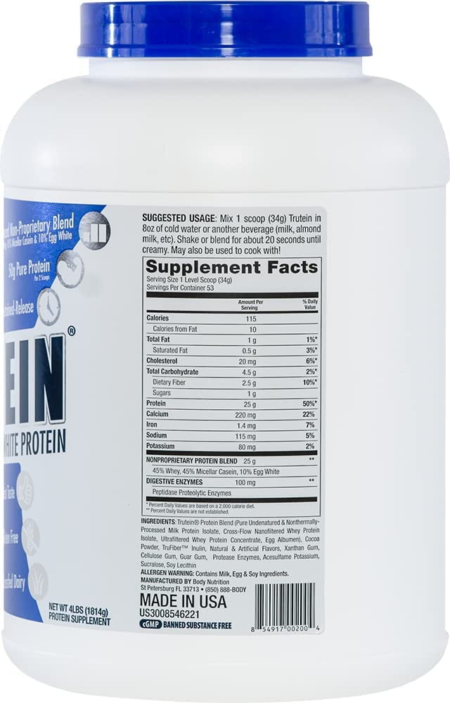 Body Nutrition Trutein Chocolate Protein Powder 4 lb. (1814g)