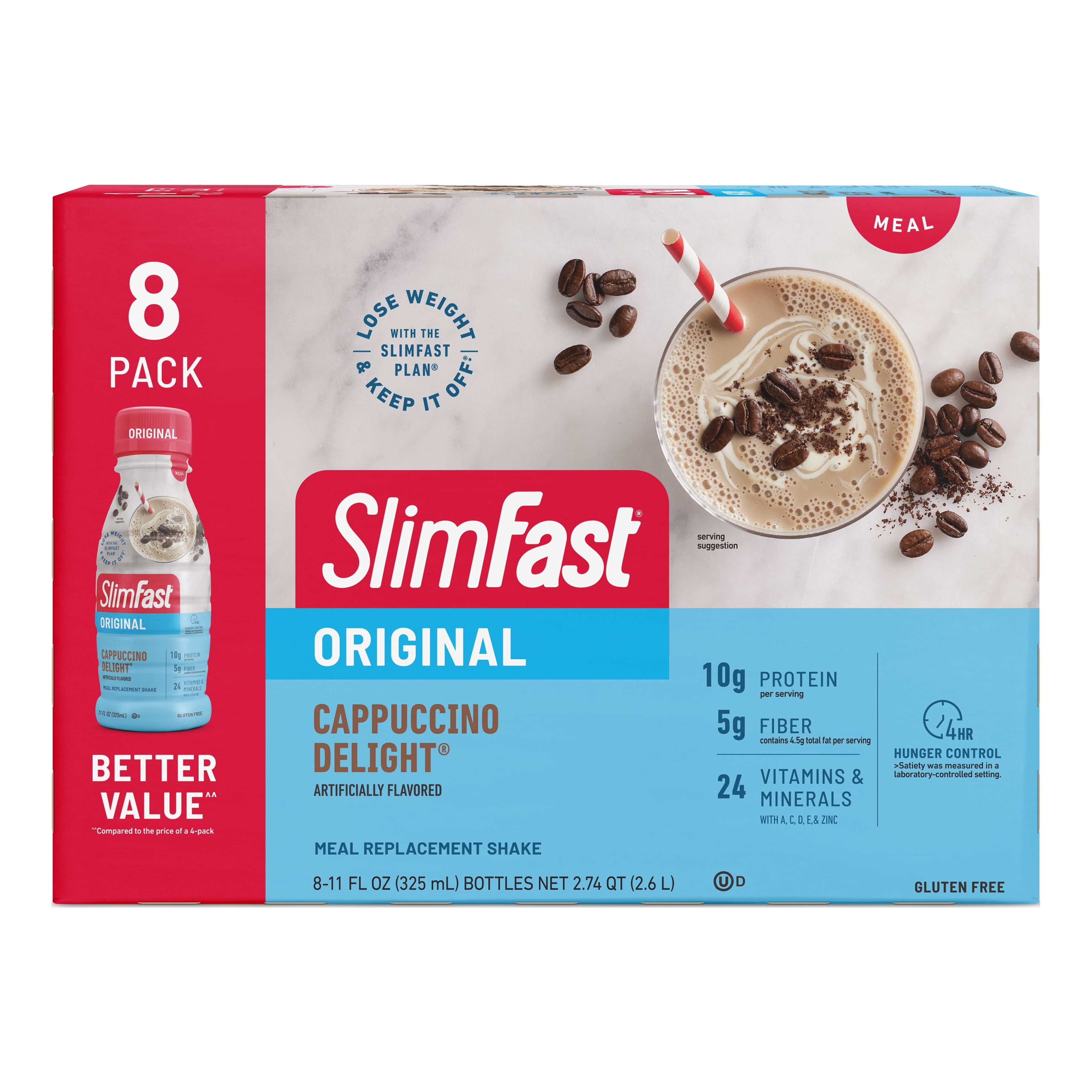 SlimFast Cappuccino Delight Protein Shake 8-Pack, 11 Fl Oz Bottle
