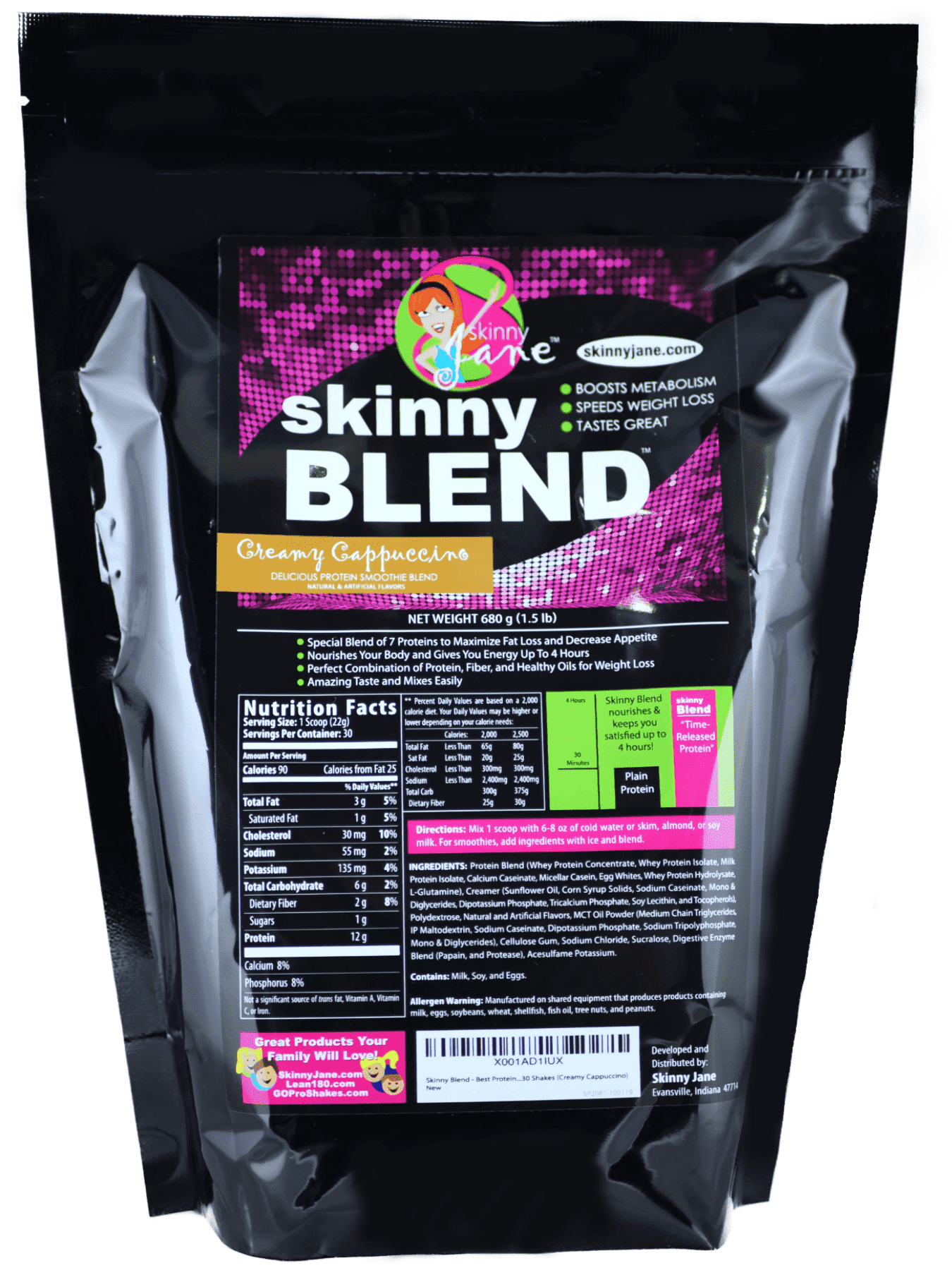 Skinny Jane Skinny Blend Creamy Cappuccino Weight Loss Shakes - Energy Boost Meal Replacement Protein Shake - 30 Pack