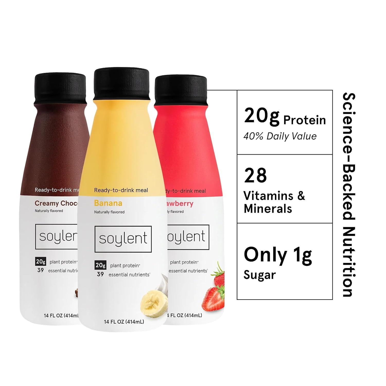 Soylent Vegan Meal Replacement Shake 14oz Plant Protein, Ready-to-Drink, Banana Split Variety Pack - 12 Pack