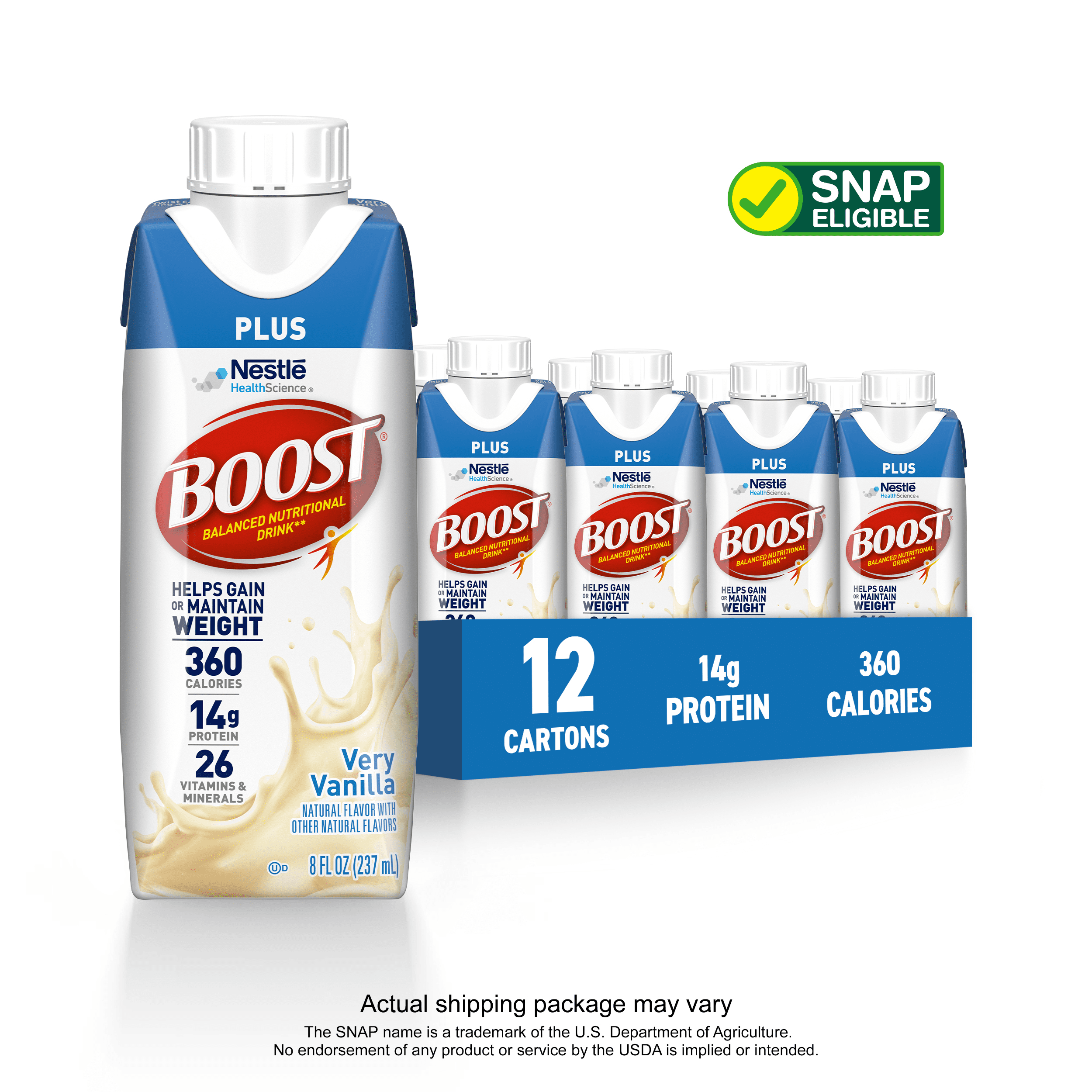 BOOST PLUS VERY VANILLA PROTEIN SHAKE, 8 FL OZ, 12 PACK