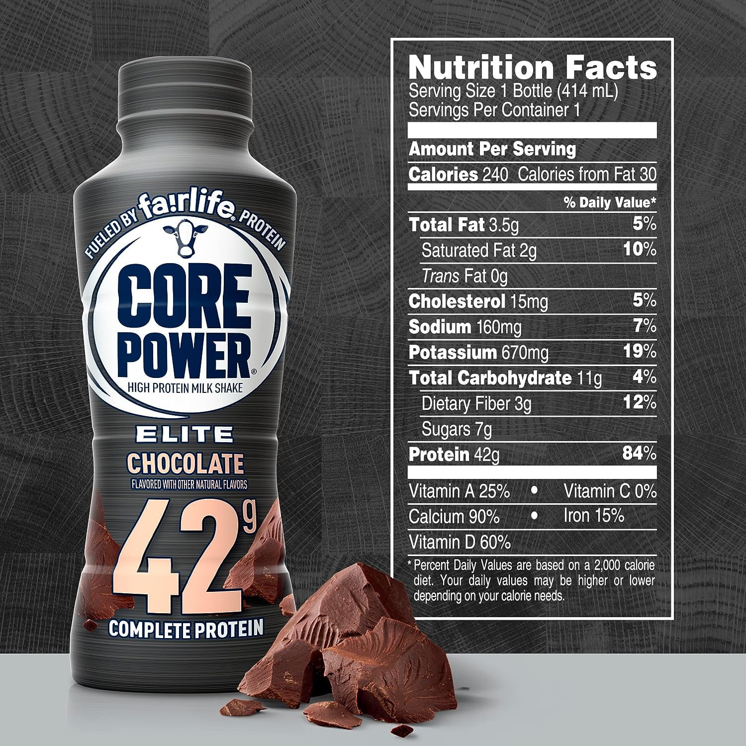 Fairlife Core Power Elite Chocolate High Protein Shake, 42g, 14oz - Ready-to-Drink for Workout Recovery