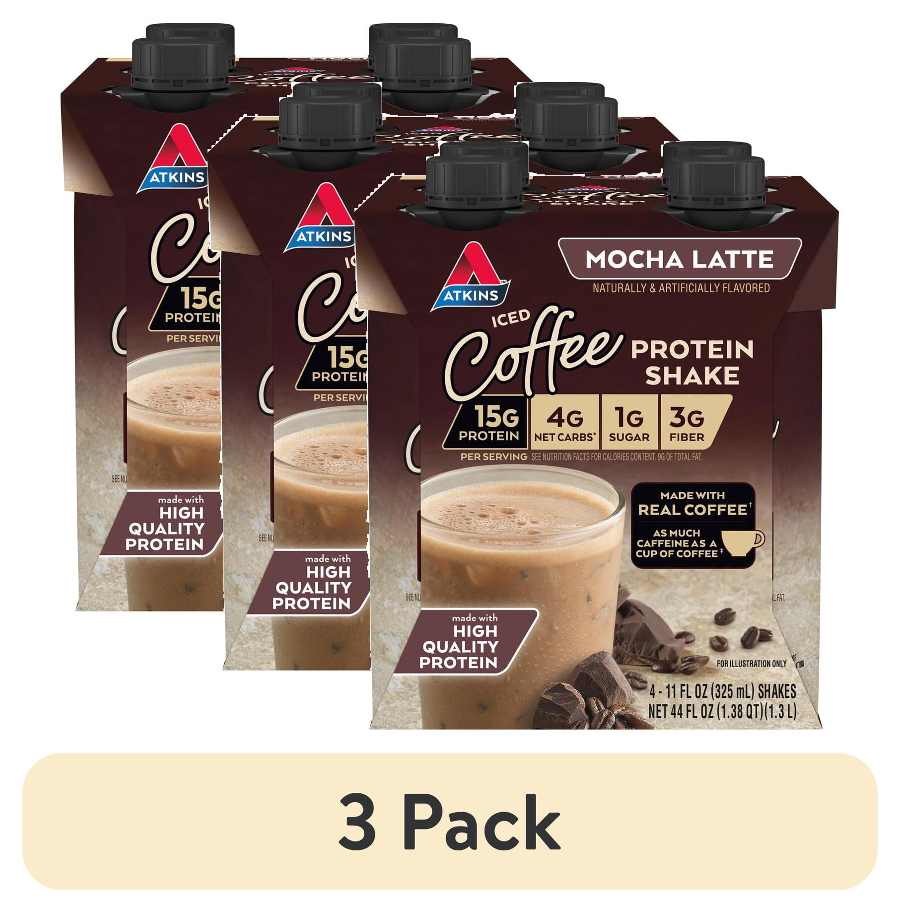 ATKINS MOCHA LATTE PROTEIN SHAKE 3-PACK, KETO & GLUTEN-FREE, 4 CT (READY TO DRINK)
