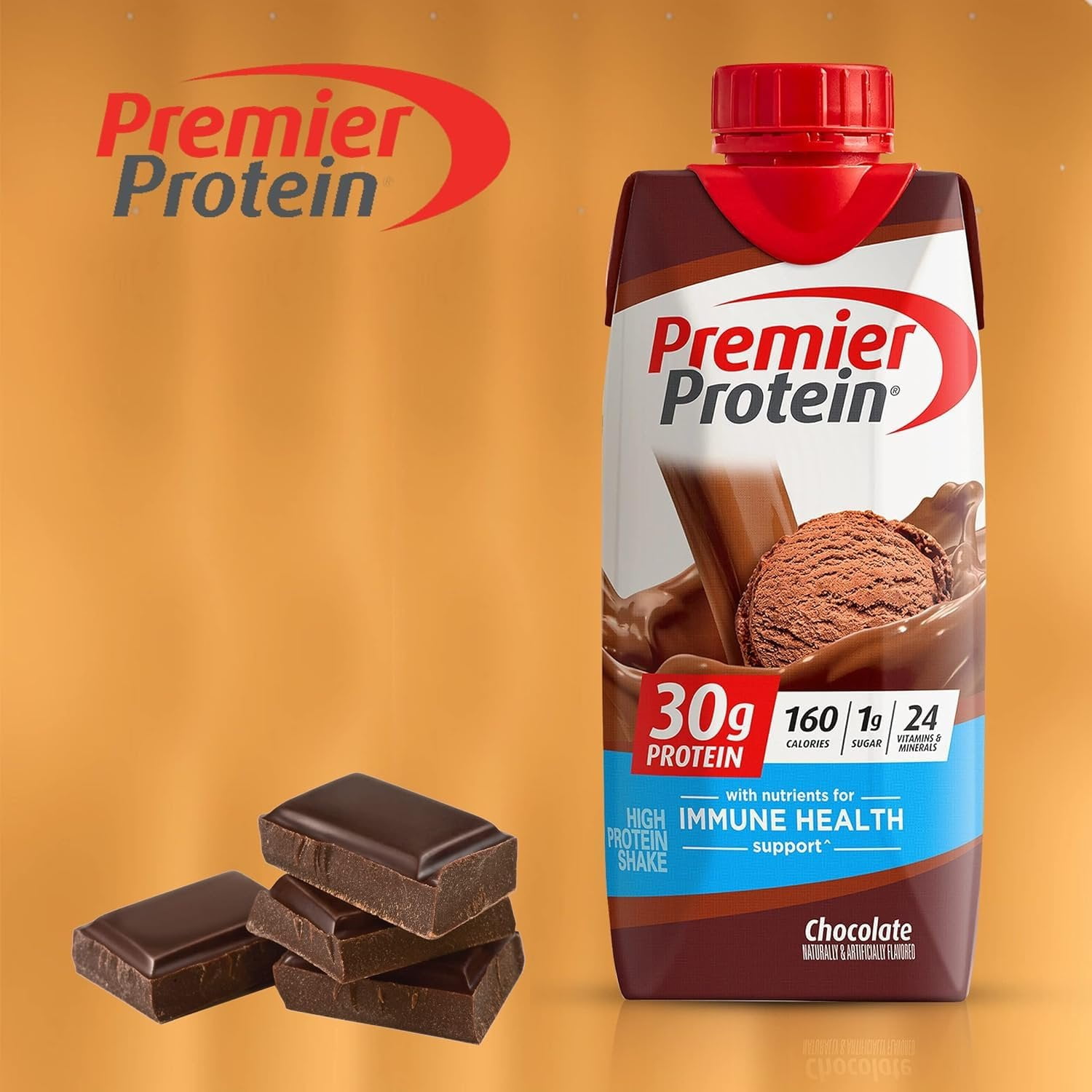 Premier Protein Shakes Variety Pack - 10 Low Carb High Protein Drinks with 5 Flavors - Chocolate, Strawberry, Vanilla, Banana, Caramel + 10 Straws