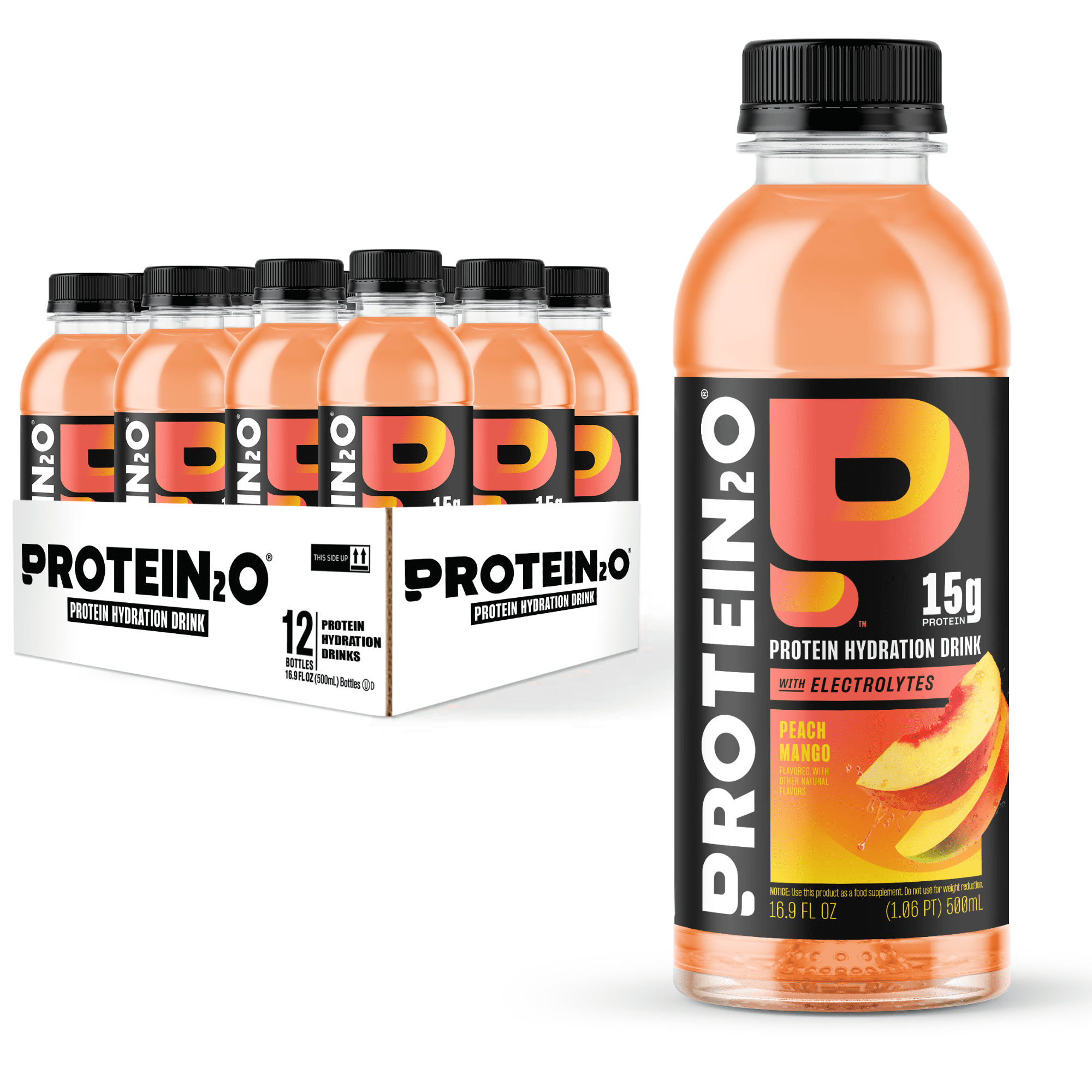PROTEIN ISOLATE HYDRATION DRINK WITH ELECTROLYTES & VITAMINS, PEACH MANGO FLAVOR, 16.9 OZ BOTTLE (PACK OF 12)