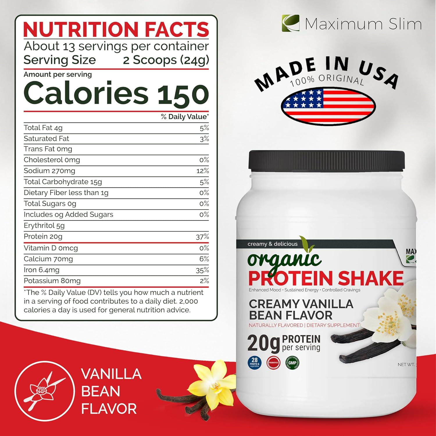 Maximum Slim Organic Creamy Vanilla Bean Protein Shake