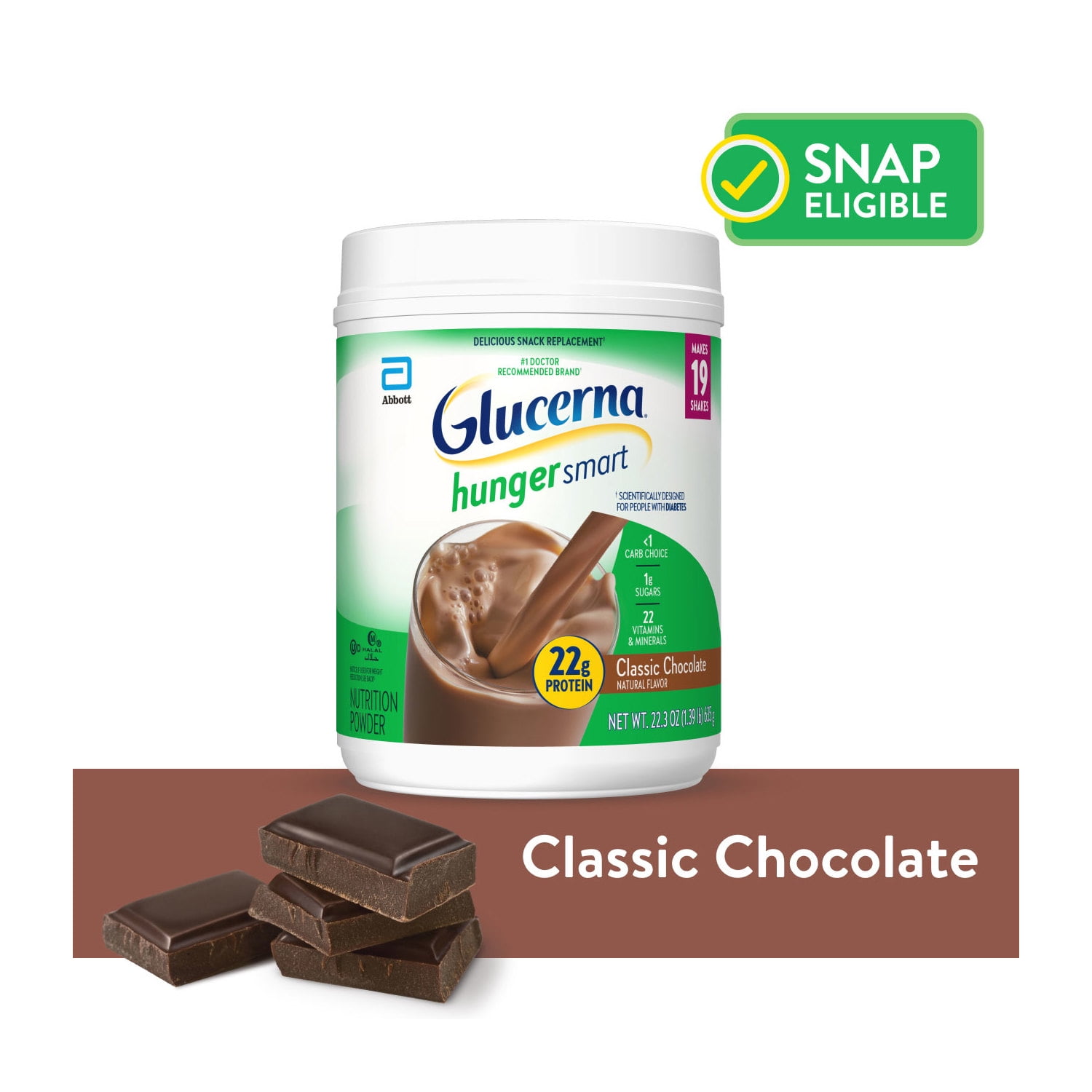 Glucerna Hunger Smart Diabetic Protein Shake - Classic Chocolate - 22.3 oz Tub - 1 Count